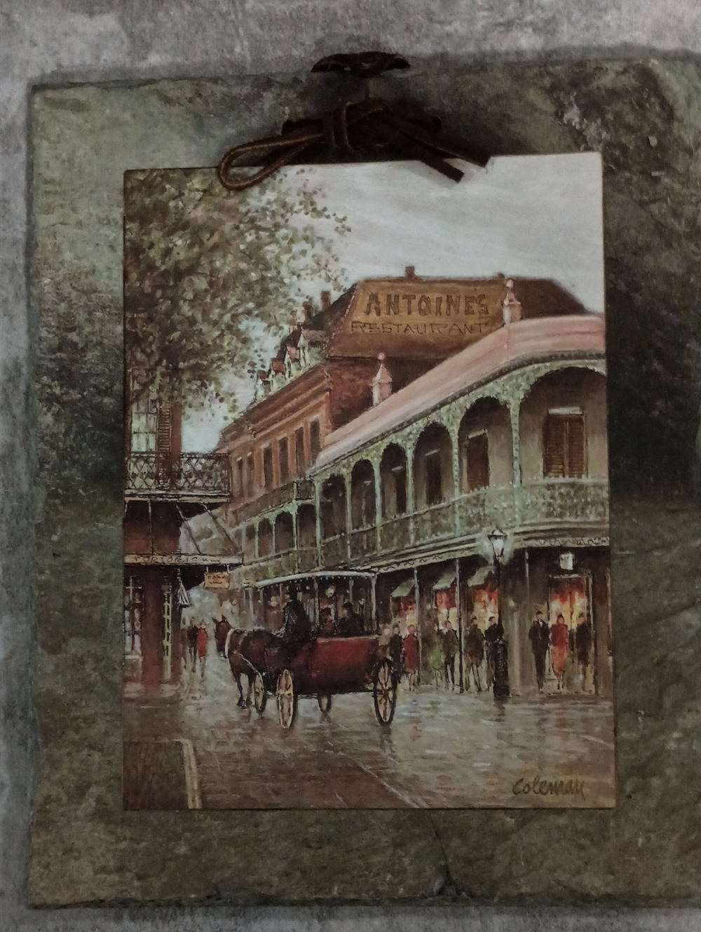 Vintage New Orleans Street Scene Slate Wall Art Plaque - Neutral Tones